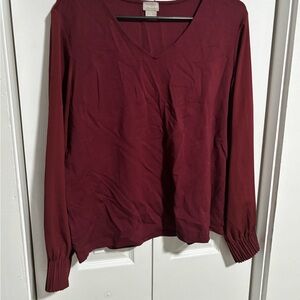 Chico's Deep Red Long Sleeve V-Neck Top